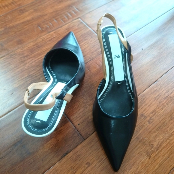 Zara white and black heels with silver heels size 6 used in good condition.. - Picture 5 of 10